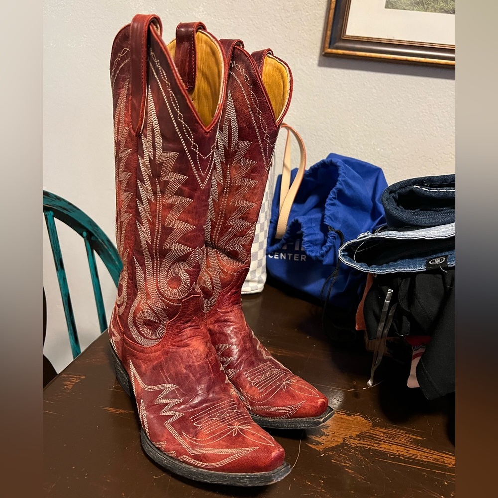 Womens Old Gringo Red Leather Cowboy Boots size 6.5 B